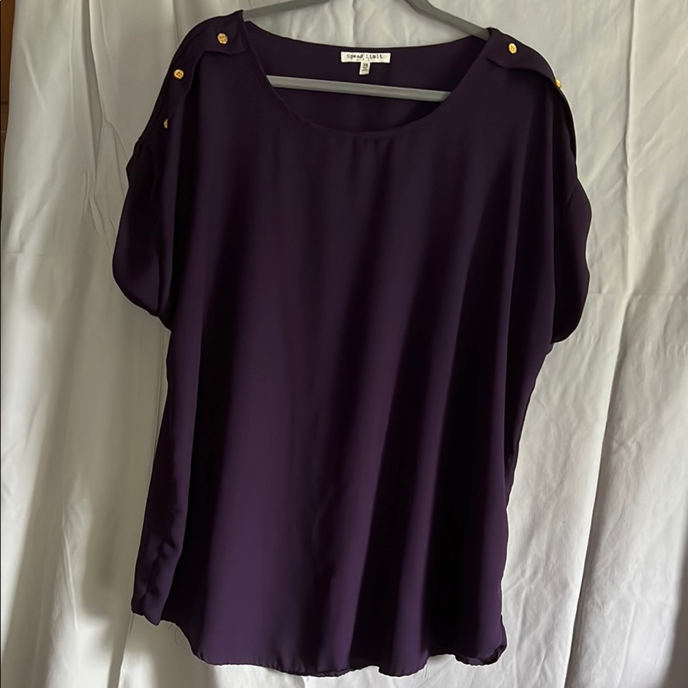 Catherine Malandrino Deep Purple Blouse with Gold Buttons